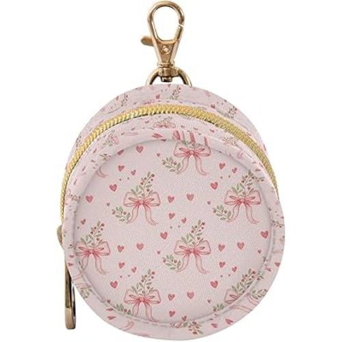 Hearts Bow Pink Pacifier Holder Case Newborn Pacifier Storage Pouch for Boys Girls Easy Attach to Diaper Bag Portable Baby Essentials Container