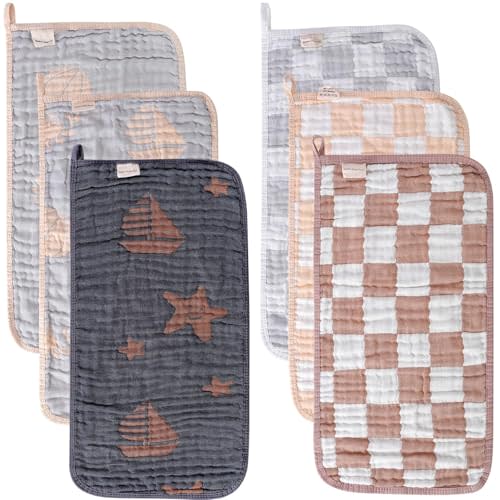 HardNok Ultra-Soft & Absorbent 6-Pack Muslin Baby Burp Cloths - 20x10 Inches, Perfect for Messy Mealtimes with Newborns & Infants. Easy-Clean & Reusable