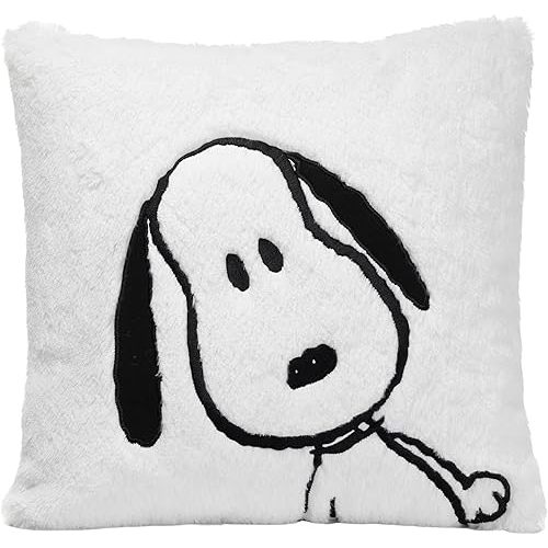 Lambs & Ivy Classic Snoopy White/Black Furry Decorative Nursery Throw Pillow