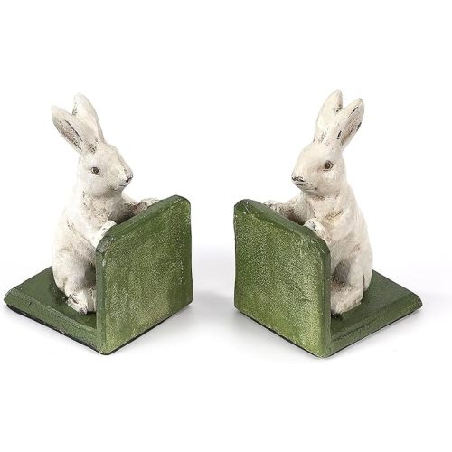Rabbits Book Ends for Shelves, Cast Iron Decorative Book Ends for Heavy Books, Cute and Unique Bunny Bookends, Antique White