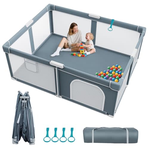 Foldable Baby Playpen - 71"×59" Collapsible Play Pen for Babies and Toddlers - Indoor Outdoor Foldable Play Yard with 4 Handles - Folding Baby Playpen with Bag Portable Travel Play Yard