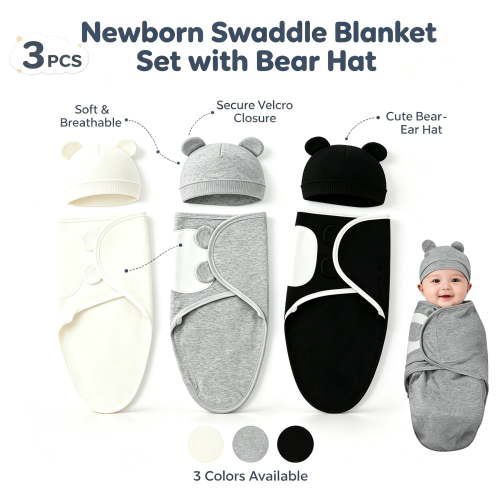 USIONE Baby Swaddle Sleep Sacks- 3-Pack Swaddles for Newborns 0-3 Months, Infant, Baby Girls, Boys, Soft & Durable Newborn Sleep Sack, Easy Diaper Change Swaddling Blanket