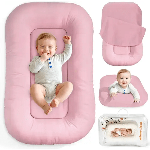 Baby Lounger & Snuggle Nest for Newborn 0-24 Months, Baby Nest Supervised Breathable Cotton for Newborn, Newborn Essentials Gifts, Breathable Portable Infant Lounnger for Travel and Home(Pink