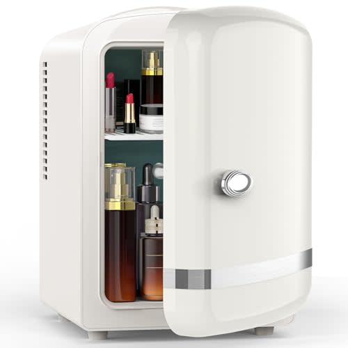Electactic Mini Fridge for Bedroom, 4L/6 Cans Small Cosmetic Fridge for Skincare, Makeup, Medicine & Beverage, Portable Desk Fridge Cooler and Warmer for Kids, Car, Office, Dorm, White