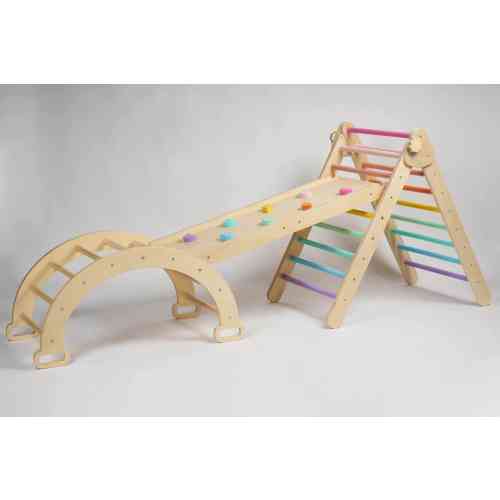 Ships Same Day! Foldable Wooden Triangle with Wooden Slide/Rock Wall and Arch