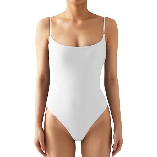 SUUKSESS Women Sexy Square Neck Thong Bodysuit Backless Cami Bodysuit Top