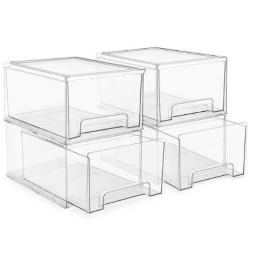 Sorbus 4 Pack Wide Large Clear Plastic Stackable Drawers with Handles - LaundryOffice, Closet, Home, Bathroom, Organization and Storage