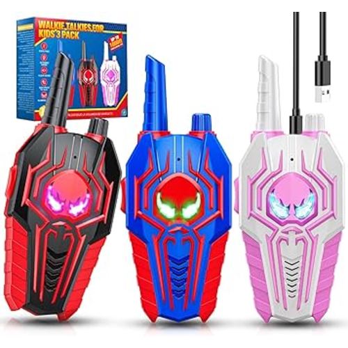 Rechargeable Walkie Talkies for Kids: 3 Pack Kids Walkie-Talkies Toys for 3 4 5 6 7 8 9 Year Old Boys Gifts Family Camping Toy for Boy Kid Age 3-5 5-7 7-9, 2 Way Radio Boy Gift