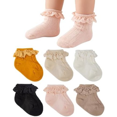 Newborn Girl Lace Socks Eyelet Ruffle Frilly Soft Breathable Seamless Cotton Sox