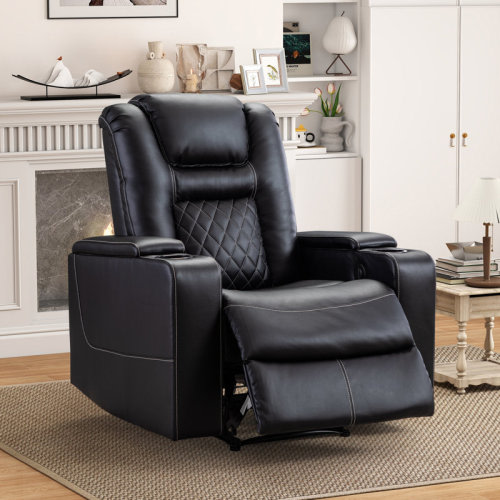 Ebern Designs 36.22" Wide Contemporary Faux Leather Power Recliner Home Theater Individual Seat with Dual Cup Holders & Arm Storage & USB & Reviews | Wayfair