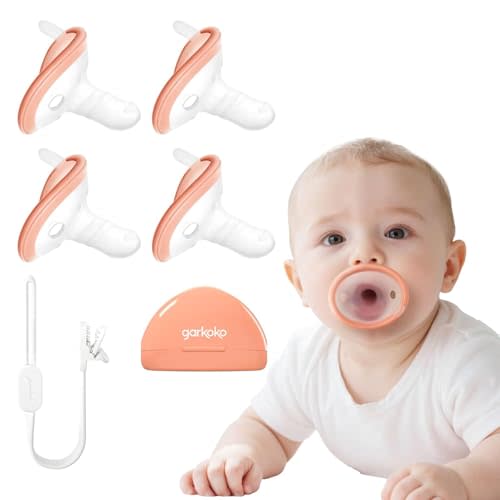 Garkoko 4-Pack Baby Pacifier Set with Clip & Case, Designed for Breastfed Babies, Supports Natural Sucking Motion, Soothing Infant Pacifier 0–18 Months, BPA-Free Silicone