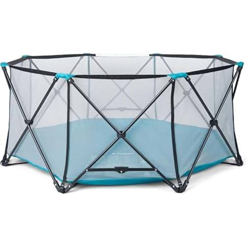 Amazon.com: Regalo Safety My Play Deluxe Extra Large Baby Playpen & Portable Play Yard, Foldable 8-Panel Indoor Outdoor Playpen for Babies & Toddlers, Mesh Sides, Washable Nylon Bottom, 62", Aqua/Black