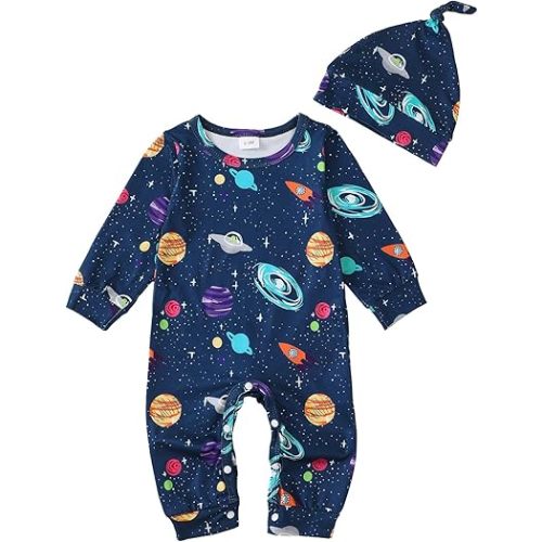 Newborn Baby Boy Clothes Fall Winter Cute Infant Outfits Long Sleeve Newborn Baby Romper Hat Bodysuit Jumpsuits