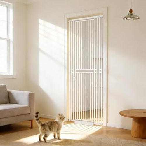 78.74" Extra Tall Cat Gate for Doorway, Wide Adjustable 27.56"-32.28" No Drilling Pet Proof Safety Door Gate, Pressure Mount Full Dog Barrier for Stairs Kitchen House-White