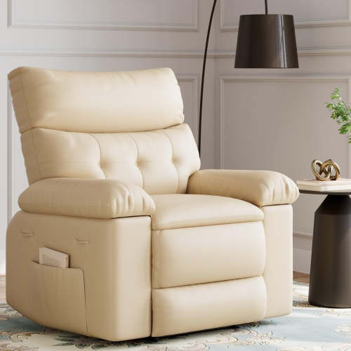 Recliner & Massage with Widen 22", Swivel, Wood, Beige, Solid | GARVEE