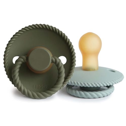 FRIGG Rope Natural Rubber Baby Pacifier | Made in Denmark | BPA-Free (Olive/Sage, 0-6 Months)