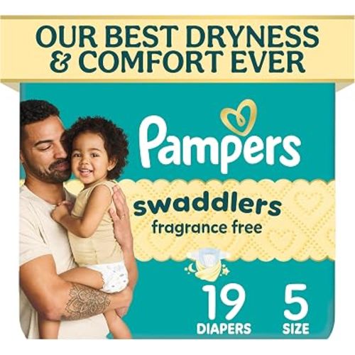 Pampers Swaddlers Diapers, Size 5 (20-37 lbs), 19 Count, Fragrance Free, Hypoallergenic, Absorbent, Pediatrician Recommended, Skin Safe