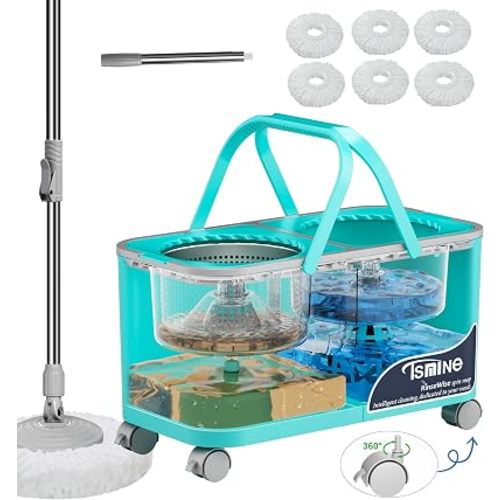 RinseWise Easy-Use Gen 2 Mop Bucket, Clean/Dirty Water Separation, 6 Heads