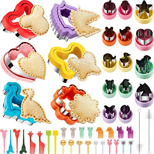 48Pcs Sandwich Cutter and Sealer Set for Kids, Decruster Sandwich Maker Holiday Cookie Cutters Fruit Vegetable Food Cutter Shapes for Boy & Girls Bento Lunch Box w/Mickey Mouse Dinosaur Unicorn Heart