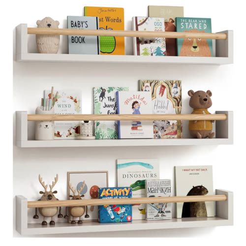 G&W Gruwald Nursery Book Shelves, Set of 3, Wall Bookshelf, Book Shelf for Kids Rooms, Wall Book Shelves for Bedroom Kids, Floating Shelf, Nursery Decor (White, 23 Inches)