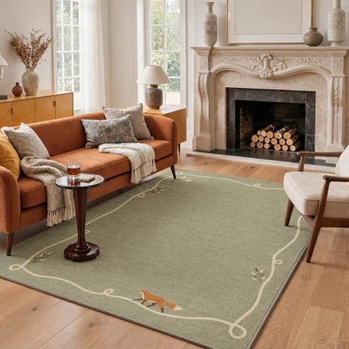 Bavni 6X9 Washable Area Rug for Living Room, Animal Woodland Fox Non Slip