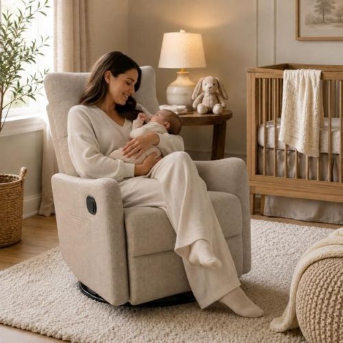 Upholstered Glider Recliner Rocking Chair with 360° Swivel for the Nursery and Living Room
