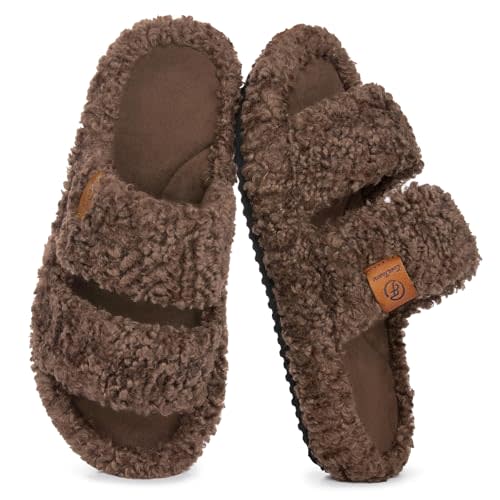 EverFoams Womens Fuzzy Open-toe Slippers Memory Foam Indoor House Shoes | Machine-washable, Gifts, Memory Foam, Anti-slip Sole, Lightweight, Indoor and Outdoor, Cozy