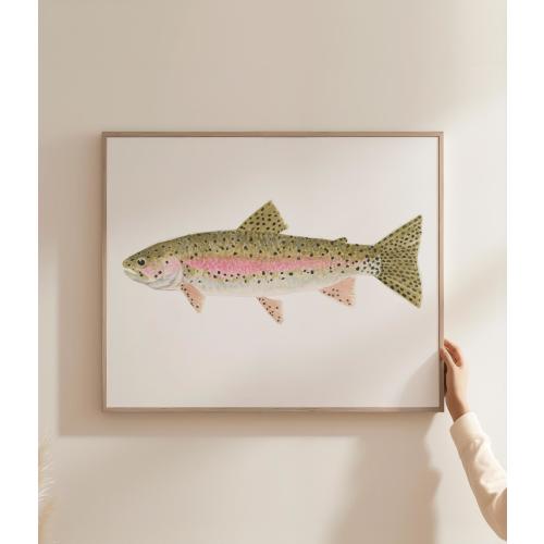 Watercolor Rainbow Trout Art Print, Lake House Decor