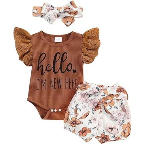 Baby Girl Summer Clothes Newborn Outfit Ribbed Onesie Romper Linen Bloomer Shorts Headband Newborn Girl Clothes