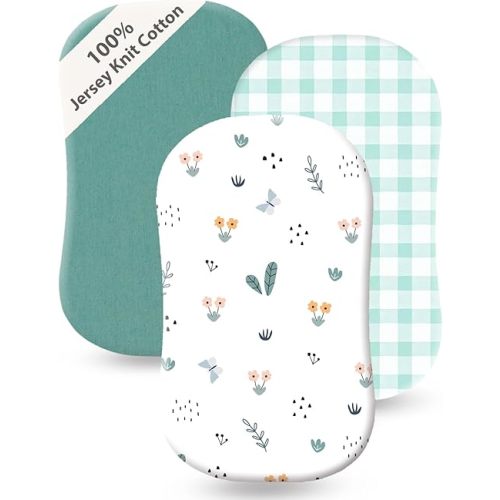3 Pack Cotton Bassinet Sheets - 30"x18" for Halo BassiNest, 4moms MamaRoo, Chicco LullaGlide and Other Small Size Bassinet, Ultra Soft & Skin Friendly Bassinet Fitted Sheets, Green Leaf