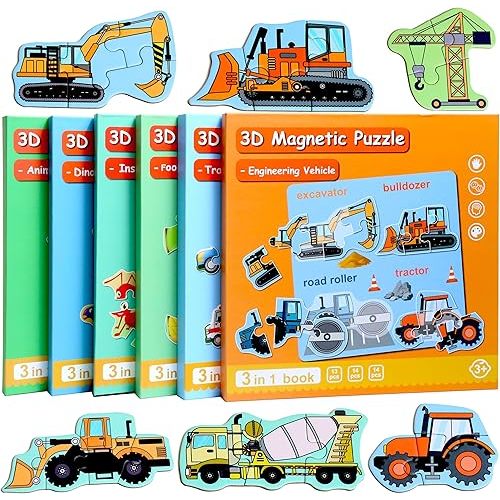 Magnetic Puzzles for Kids Ages 1-3, Travel Toddler Puzzles Ages 2-4 Year, Excavator Refrigerator Magnet for Kids Learning Gift for Road Trip