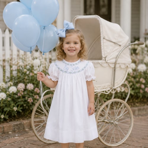 Blue Big Sister Smocked Bishop Dress – Little Bear Smocks