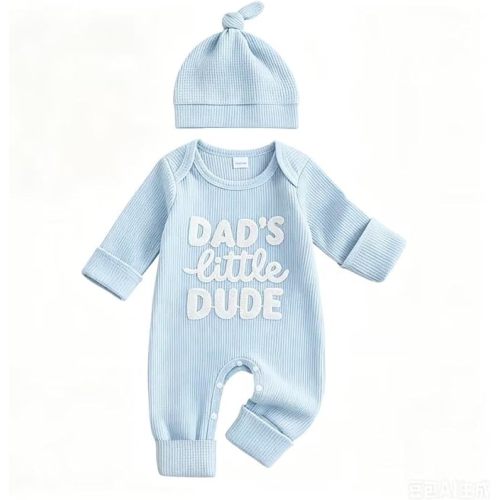 Newborn Baby Boy Fall Outfit Romper Letter Embroidery Long Sleeve Jumpsuit Bodysuit Infant Winter Waffle Clothes