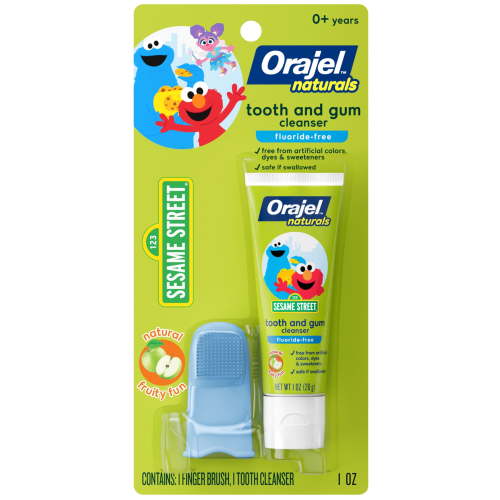 Orajel Naturals Sesame Street Toothpaste and Finger Brush, Natural Fruity Fun, 1.0 oz