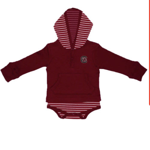 SOUTH CAROLINA GAMECOCKS GARNET AND WHITE HOODED ONESIE