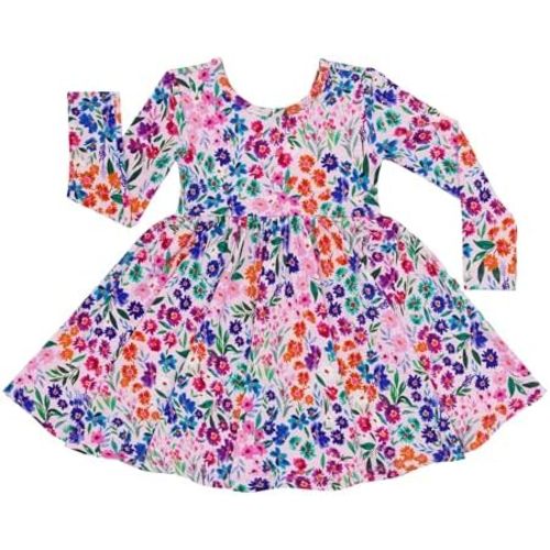Little Sleepies Long Sleeve Twirl Dress for Girls - Viscose from Bamboo Toddler Dresses w/Pockets & Tagless Comfort
