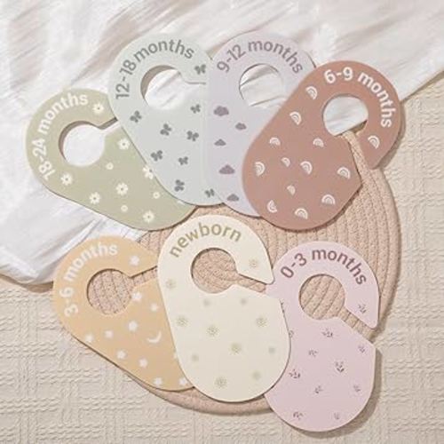 Baby Size Clothes Dividers for Closet: Nursery Hanger Month Dividers for Clothing Organizer - Set of 7 Infant Age Separators from Newborn to 24 Months for Boho Room Decor