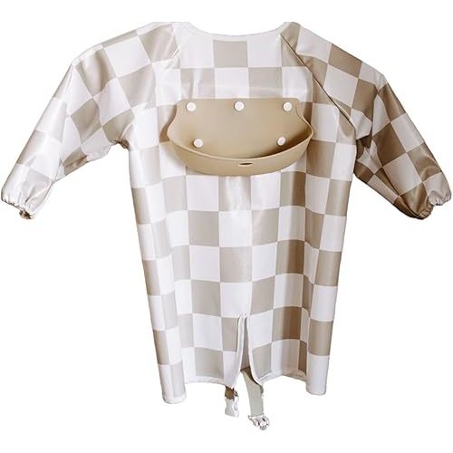 Mess Proof Baby Bibs, Long Sleeve Toddler Feeding Bib and Silicone Catcher, Chair Attaching, Waterproof, 6-36 Months