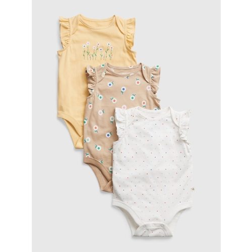 Baby 100% Organic Cotton Mix & Match Flutter Bodysuit (3-Pack) in havana yellow, size: 18-24 M