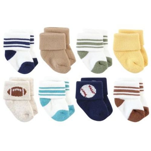 Hudson Baby Basics Infant Baby Cozy Terry Socks 8-Pack, Game Day Stripes, 0-6 Months