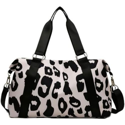 20L Leopard Print Travel Duffle Bag with Wet Pocket Women, Black