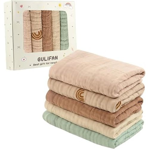 5 Pack Baby Muslin Washcloths,100% Cotton Wash Cloth Set for Baby Face Body Comfy and Soft for Newborn Infants Kids Girls and Boys,Best Gift for Newborn Baby