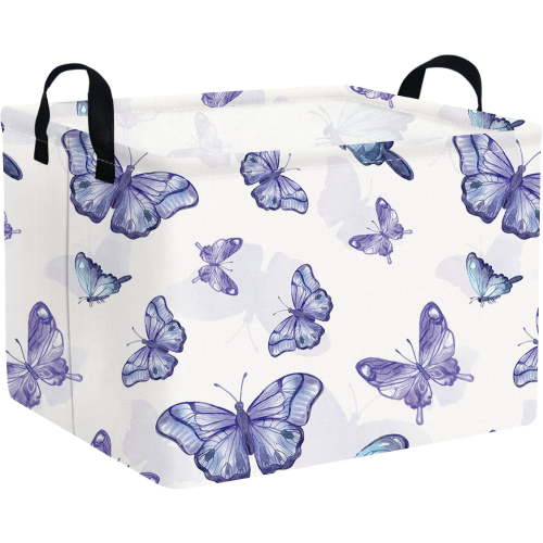 Butterfly Laundry Basket,Baby Nursery Hamper,Waterproof collapsible girl bedroom storage basket,Butterfly room decor,Toy Organizer,Books Box,Shelf Basket(Purple Butterflies)