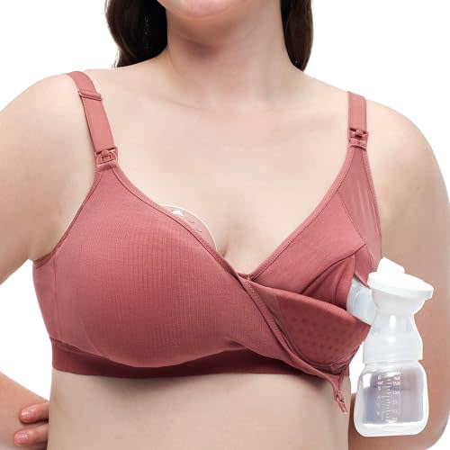 Momcozy Hands-Free Pumping Bra, Wireless & Seamless Breast Pump Bra, Breathable Tencel Fabric & Fully Fixed Cups