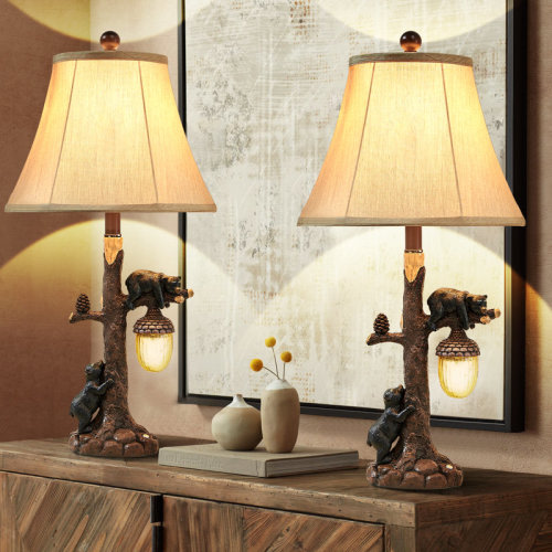 Millwood Pines Lorain 26" Dimmable Farmhouse Rustic Resin USB-A/C Table Lamp with Night Light & Reviews | Wayfair