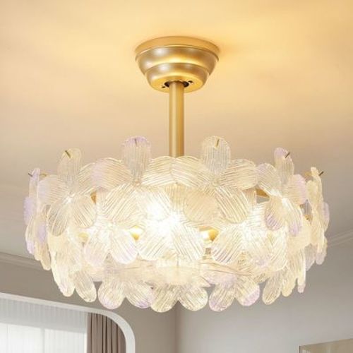 KAISITE 19.3" Modern Caged Ceiling Fan with Light and Remote Control, Crystal Shades Flush Mount for Bedroom Living Room