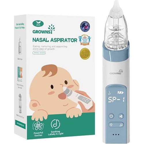GROWNSY Electric Nasal Aspirator for Baby, Nose Sucker with 3 Tips, Blue
