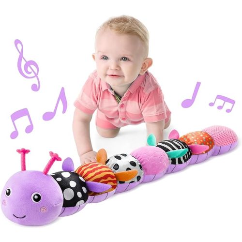 LIGHTDESIRE Baby Toys 6-12 Months Musical Caterpillar,Infant Toys Stuffed Animals with Ruler Design,Pull String,Crinkle&Rattles,Teething Toys Tummy Time Newborn Boy Girl Gifts 0-12 Months(Purple)