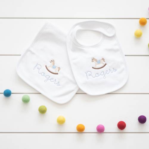 Monogram Baby Bib and Burp Cloth Set: Embroidered Boutique Gift