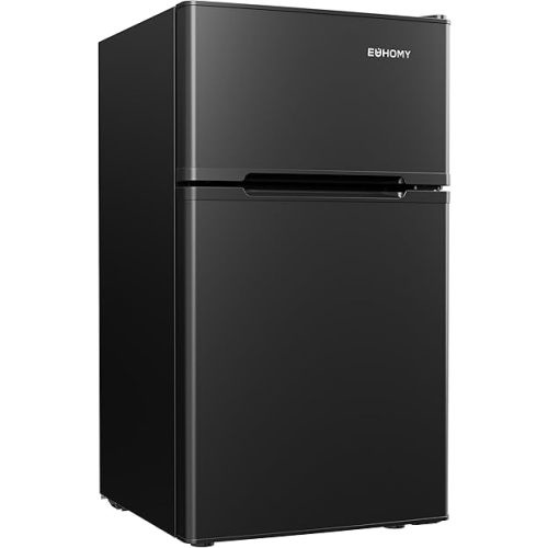 EUHOMY Mini Fridge with Freezer, 3.2 Cu.Ft Mini Refrigerator, Dorm Fridge with 2 Door For Bedroom/Apartment/Office-Food Storage Cooling Drink, Black